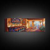 Rustic Cantina Interior, Mexican Bar Scene, Warm Home Decor, Framed Canvas Print, Dining Room Art, Cozy Southwestern Style