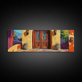 Spanish Doorway Scene, Rustic Entrance Art, Bold Exterior Decor, Framed Canvas Print, Hallway Wall Art, Mediterranean Style