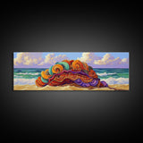 Vibrant Shell Art, Ocean Fantasy, Whimsical Beach, Nature Vibes Framed Canvas Print, Coastal Bathroom Art, Boho Sea Decor