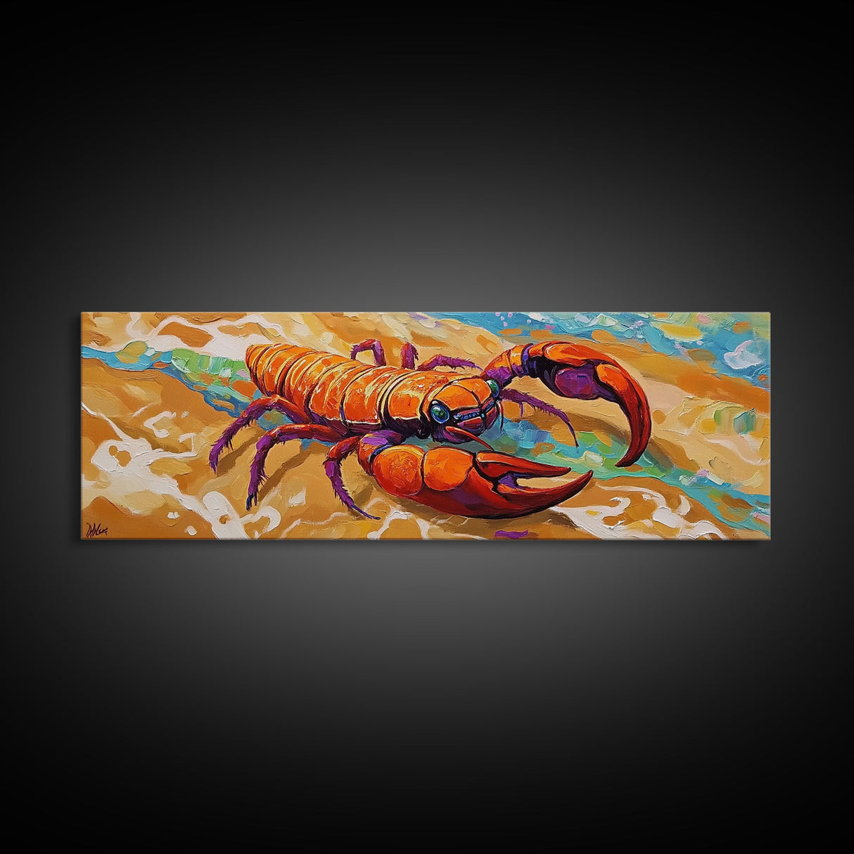 Lobster Beach Art, Ocean Colors, Bold Seafood, Seaside Fun Framed Canvas Print, Kitchen Wall Art, Nautical Beach House Decor