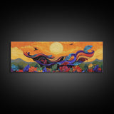 Abstract Bird, Flying Feathers, Bold Sunset, Canvas Print, Vibrant Boho Art, Living Room Statement Piece, Fall Color Palette