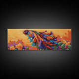 Tropical Parrot, Feathers Bloom, Jungle Vibes, Framed Canvas Print, Bright Animal Wall Art, Boho Living Room Decor, Bold Colors