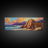 Coastal Rocks, Ocean Cliffs, Sunset Clouds, Canvas Print, Bold Seascape Wall Art, Living Room Fall Decor, Nature Inspired Aesthetic
