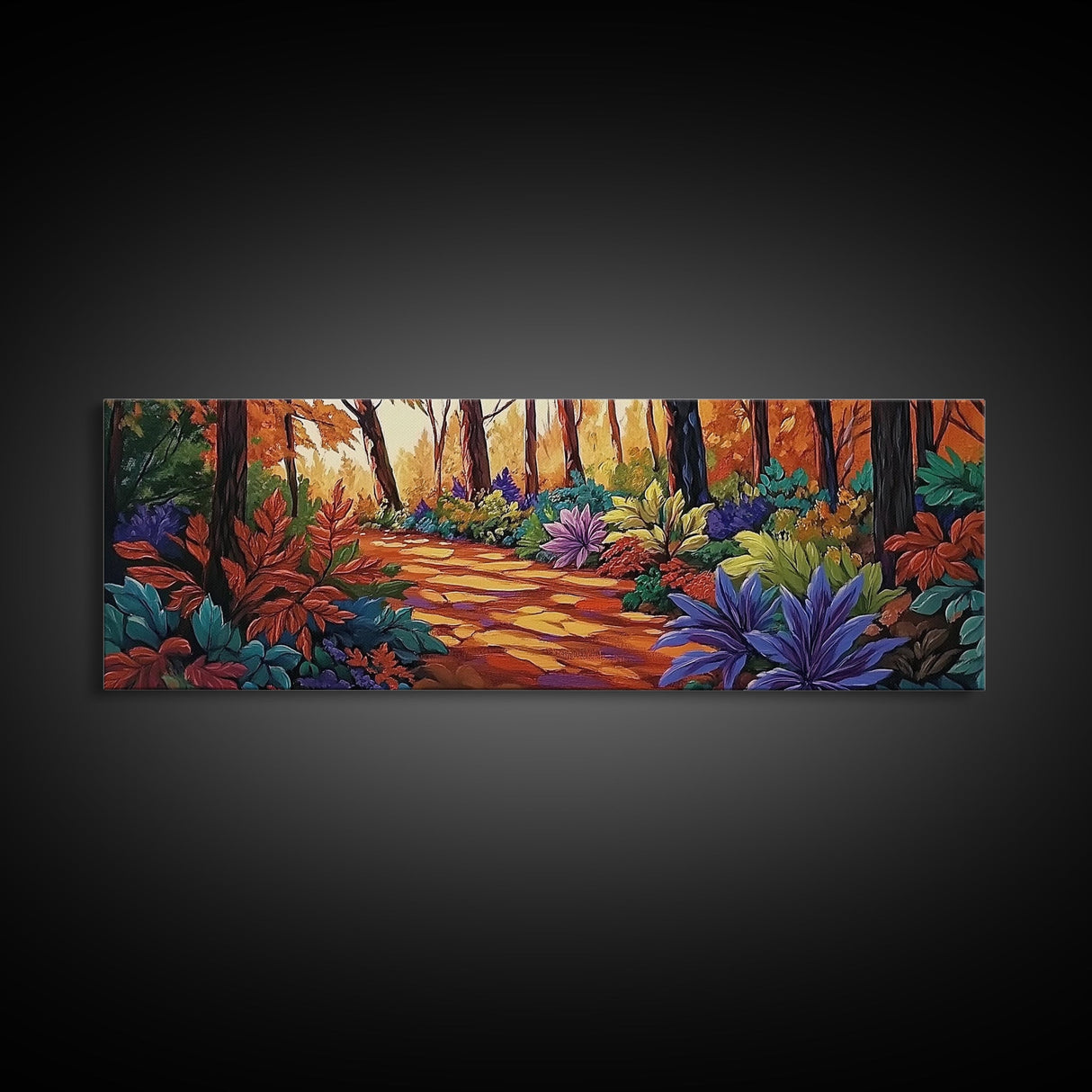 Forest Path, Autumn Leaves, Whimsical Foliage, Canvas Print, Fall Living Room Wall Art, Cozy Nature Decor, Warm Seasonal Aesthetic