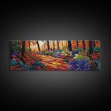 Forest Path, Autumn Leaves, Whimsical Foliage, Canvas Print, Fall Living Room Wall Art, Cozy Nature Decor, Warm Seasonal Aesthetic