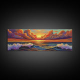 Dramatic Clouds, Sunset Sea, Ocean Glow, Framed Canvas Print, Bold Coastal Wall Art, Colorful Living Room Decor, Dreamy Seascape Style