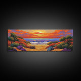 Autumn Sunset Path, Beach Trail Art, Vibrant Landscape, Framed Canvas Print, Fall Home Decor, Coastal Living Room Wall Art, Boho Art