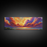 Sunset Cloudscape, Vibrant Sky Painting, Dramatic Evening Art, Framed Canvas Print, Moody Landscape Wall Art, Autumn Bedroom Decor
