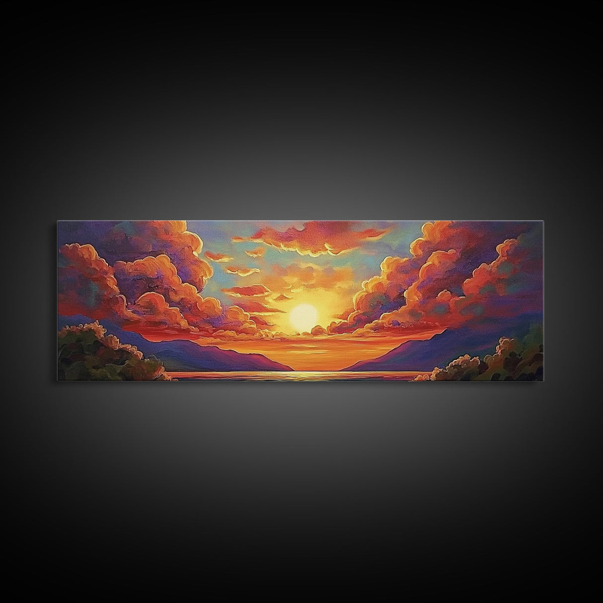 Sunset Serenity Sky, Mountain Glow Art, Dreamy Landscape Painting, Canvas Print, Peaceful Wall Decor, Living Room or Meditation Space