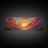 Sunset Serenity Sky, Mountain Glow Art, Dreamy Landscape Painting, Canvas Print, Peaceful Wall Decor, Living Room or Meditation Space