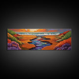 Sunset Stream, Coastal Canyon, Colorful Shoreline, Boho Nature Scene, Framed Canvas Print, Hallway Wall Art, Autumn Inspired Landscape
