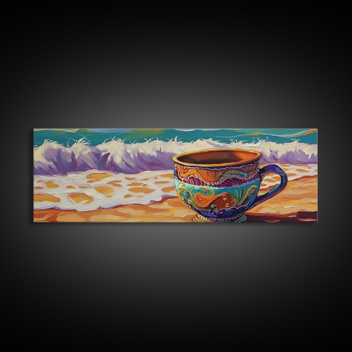Beach Mug, Coastal Cup, Ocean Waves, Canvas Print, Beach Kitchen Art, Tropical Vibe, Boho Beach House, Nautical Wall Decor