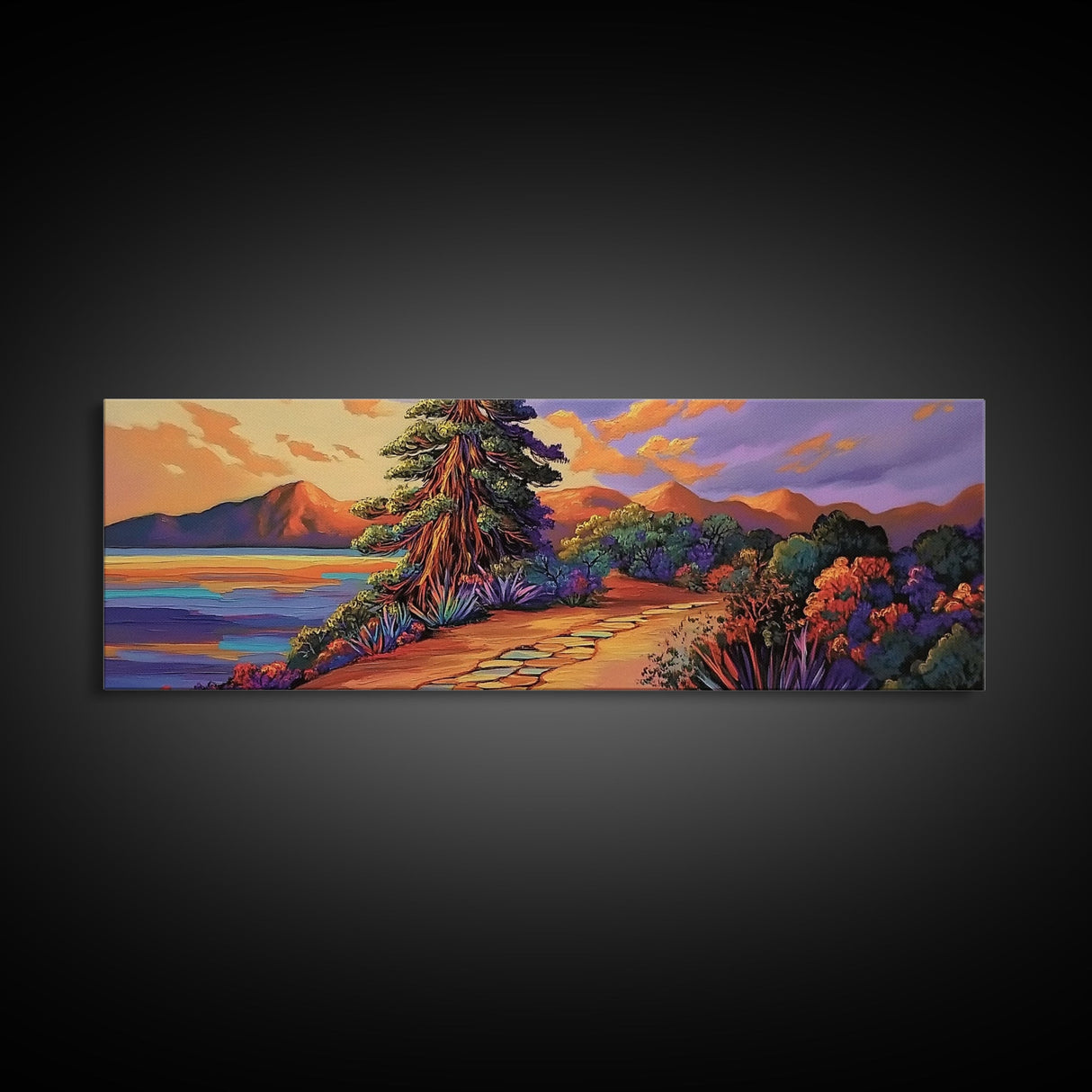 Sunset Trail, Mountain Path, Vibrant Nature, Canvas Print, Colorful Landscape Art, Rustic Home Decor, Fall Living Room Wall Art