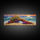Driftwood Coast, Colorful Ocean, Beach Nature, Framed Canvas Print, Coastal Wall Art, Tropical Living Room Decor, Surreal Seascape Art