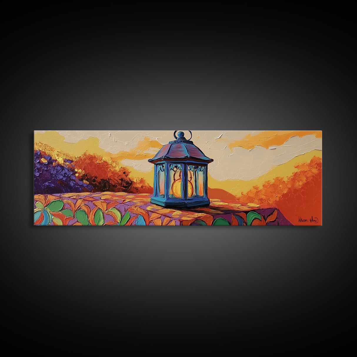 Lantern Glow Moment, Rustic Fall Lantern, Sunset Patio Wall Art, Canvas Print, Autumn Porch Decor, Warm Country Home Artwork