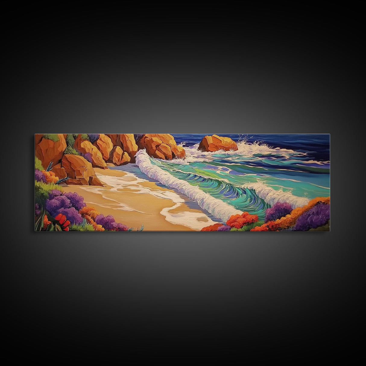 Ocean Waves Beach, Colorful Surf Art, Coastal Landscape, Seaside View, Canvas Print, Bathroom Wall Art, Nautical Theme, Vibrant Art