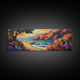 Tranquil Beach, Ocean Breeze, Sunset Cliffs, Canvas Print, Vibrant Seascape Wall Art, Coastal Living Room Decor, Boho Beach Art