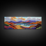 Colorful Mountains, Ocean Road, Vibrant Sunset, Framed Canvas Print, Scenic Nature Wall Art, Coastal Living Room Decor, Bold Art