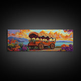 Flower Wagon, Sunset Trail, Wildflower Garden, Rustic Charm, Framed Canvas Print, Autumn Wall Art, Living Room Decor, Country Farmhouse Art