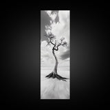 Solitary Tree, Beach Art, Surreal Landscape, Moody Wall Decor, Framed Canvas Print, Meditation Room Art, Monochrome Nature Style