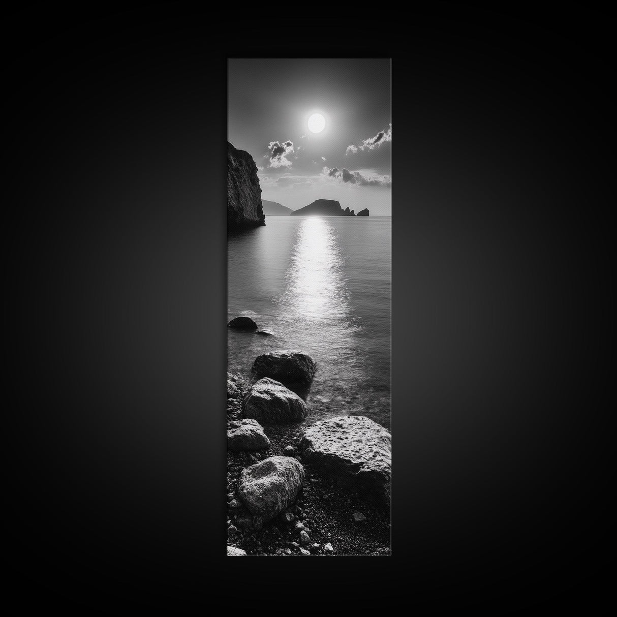 Moonlight Ocean View, Coastal Photography Art, Seascape Print, Framed Canvas Print, Bathroom Wall Art, Neutral Beach Decor