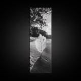 Autumn Leaf Beach, Fall Nature Scene, Minimal Wall Decor, Framed Canvas Print, Seasonal Bedroom Art, Black and White Photography