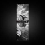 Weathered House, Abandoned Shack, Reflection Lake, Framed Canvas Print, Rustic cabin wall art, Fall entryway decor, Moody farmhouse aesthetic