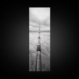 Pipeline Perspective, Industrial Seascape, Grunge Aesthetic, Framed Canvas Print, Coastal industrial art, Minimalist hallway decor, Monochrome print
