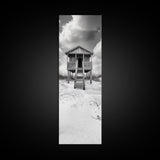 Beachfront Cabin, Rustic Shack, Seaside Simplicity, Cloudy Sky, Island Life, Framed Canvas Print, Entryway Wall Art, Coastal Farmhouse Decor