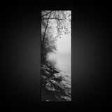 Lakeside Mist, Rocky Shoreline, Tranquil Forest, Framed Canvas Print, Peaceful woodland wall art, Fall neutral decor, Nature themed office print