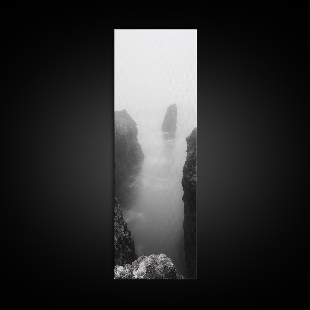 Foggy Cliffs, Coastal Serenity, Ocean Landscape, Nature Photography, Framed Canvas Print, Minimalist Wall Art, Bedroom Wall Decor