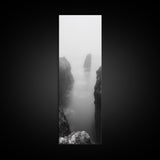 Foggy Cliffs, Coastal Serenity, Ocean Landscape, Nature Photography, Framed Canvas Print, Minimalist Wall Art, Bedroom Wall Decor