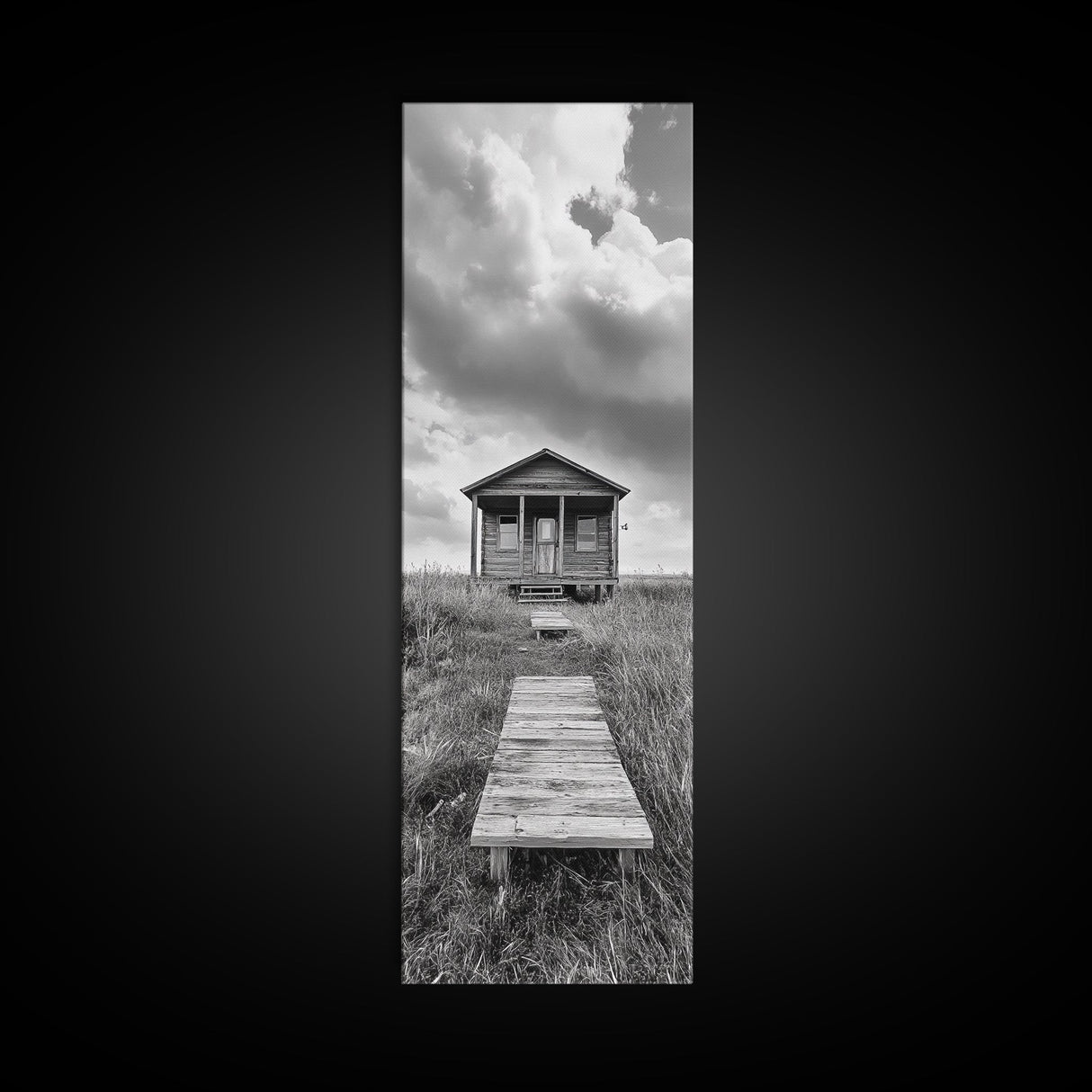Rustic Cabin, Country Path, Prairie Landscape, Black and White Photo, Framed Canvas Print, Farmhouse Wall Art, Autumn Decor, Nature Style