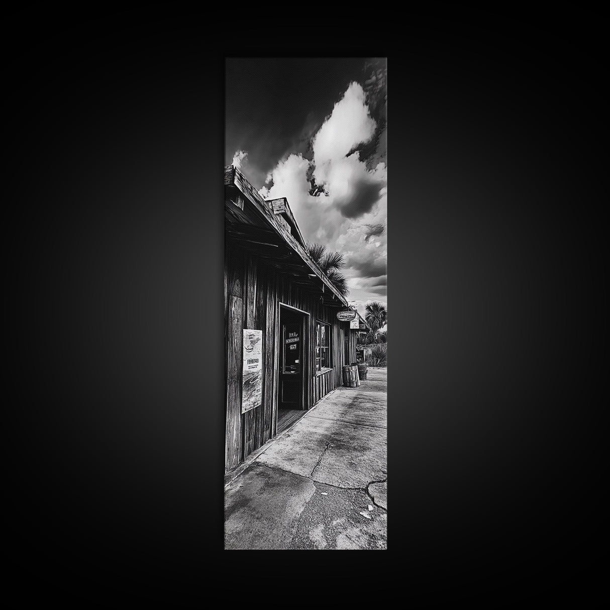 Western Saloon, Rustic Storefront, Desert Vibes, Black and White Photography, Framed Canvas Print, Man Cave Art, Americana Wall Style