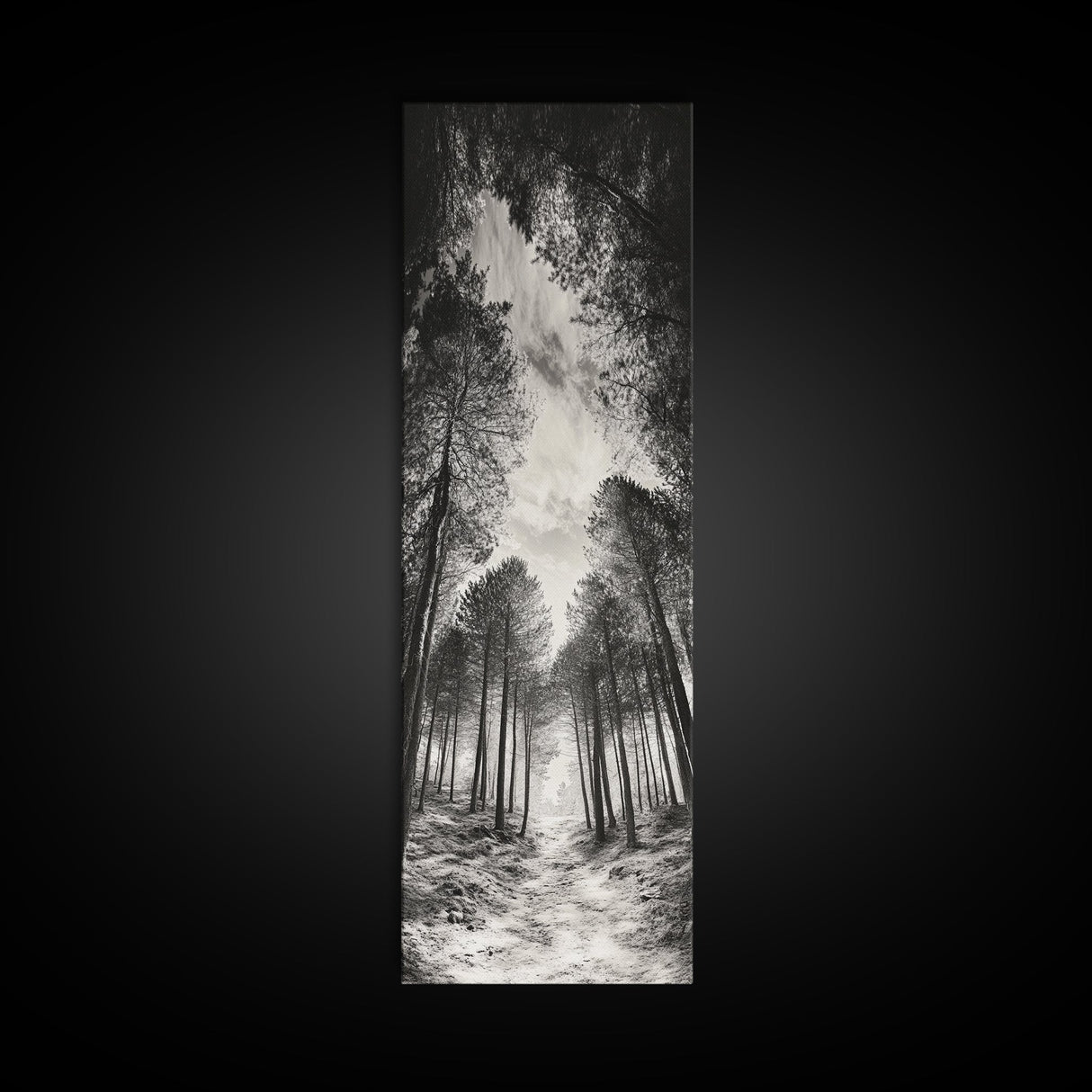 Pine Forest, Nature Path, Tree Canopy, Tranquil Woods, Canvas Print, Forest Wall Art, Minimalist Nature Decor, Meditation Room Artwork