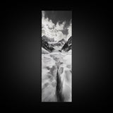 Glacier Trail, Snowy Valley, Black and White Mountain Art, Crevasse Texture, Canvas Print, Winter Landscape, Office Print, Entry Wall Art