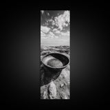 Desert Bowl, Coastal Landscape, Black and White Texture, Minimal Earth Tones, Framed Canvas Print, Rustic Farmhouse Kitchen Wall Art