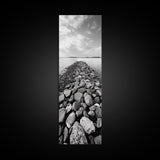 Rocky Jetty, Ocean Horizon, Black and White Seascape, Minimalist Nature, Canvas Print, Neutral Wall Decor, Office Wall Art, Hallway Decor