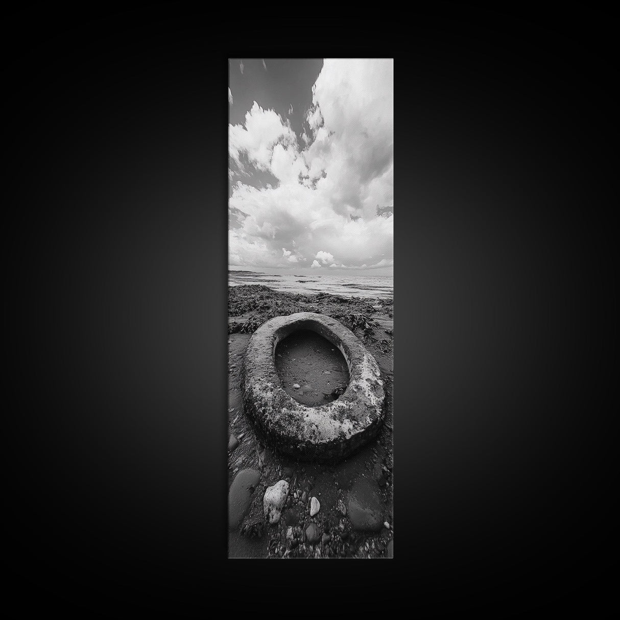 Tidepool Relic, Seaside Ruins, Moody Beach Scene, Framed Canvas Print, Coastal Bathroom Art, Ocean Inspired Decor, Surreal Photography