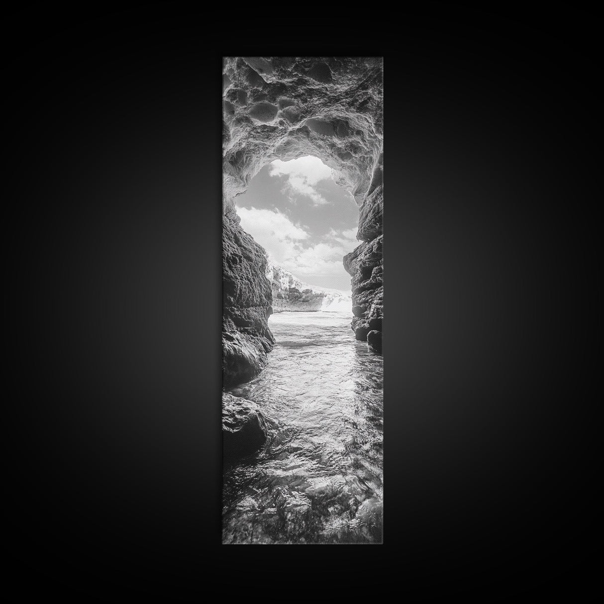 Sea Cave View, Ocean Opening, Rugged Rock Passage, Framed Canvas Print, Coastal Wall Art, Adventure Decor, Modern Rustic Style