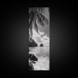 Island View, Palm Shoreline, Tropical Escape, Framed Canvas Print, Beach House Wall Art, Coastal Summer Decor, Zen Ocean Aesthetic
