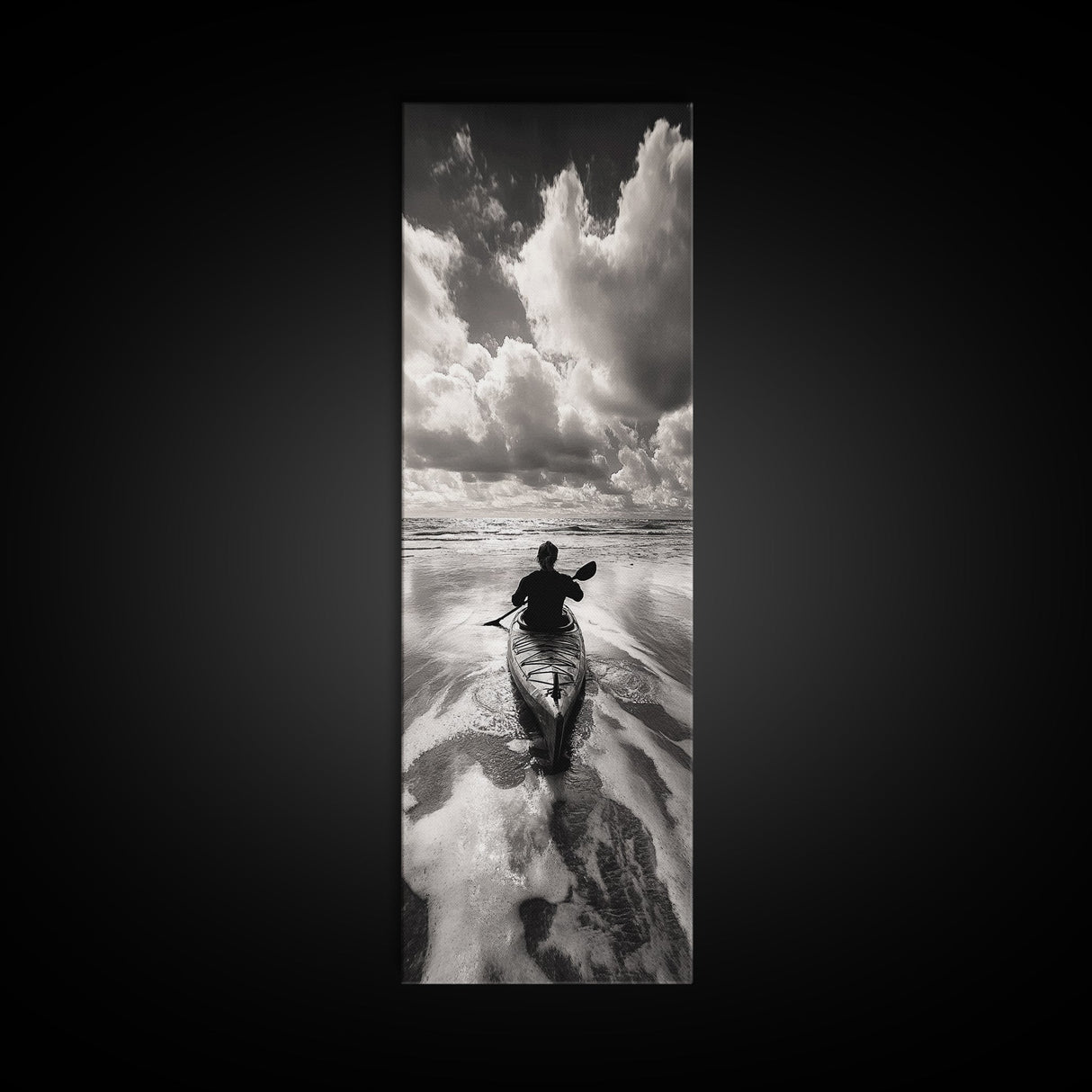 Ocean Adventure, Kayak Journey, Seascape Escape, Framed Canvas Print, Modern Office Wall Art, Coastal Decor, Adventure Photography