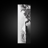 Aerial Coastline, Abstract Shore, Natural Edge, Canvas Print, Modern Living Room Wall Art, Black and White Photography, Coastal Decor