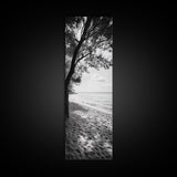 Coastal Tree Shade, Beach Sand Path, Seaside Serenity, Nature Retreat, Framed Canvas Print, Bathroom Wall Art, Neutral Tones, Calm Ocean Art