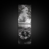 Campfire Sunset, Autumn Gathering, Fireside Evening, Lake Horizon, Framed Canvas Print, Fall Decor, Cabin Living Room Wall Art, Nature Lodge Print