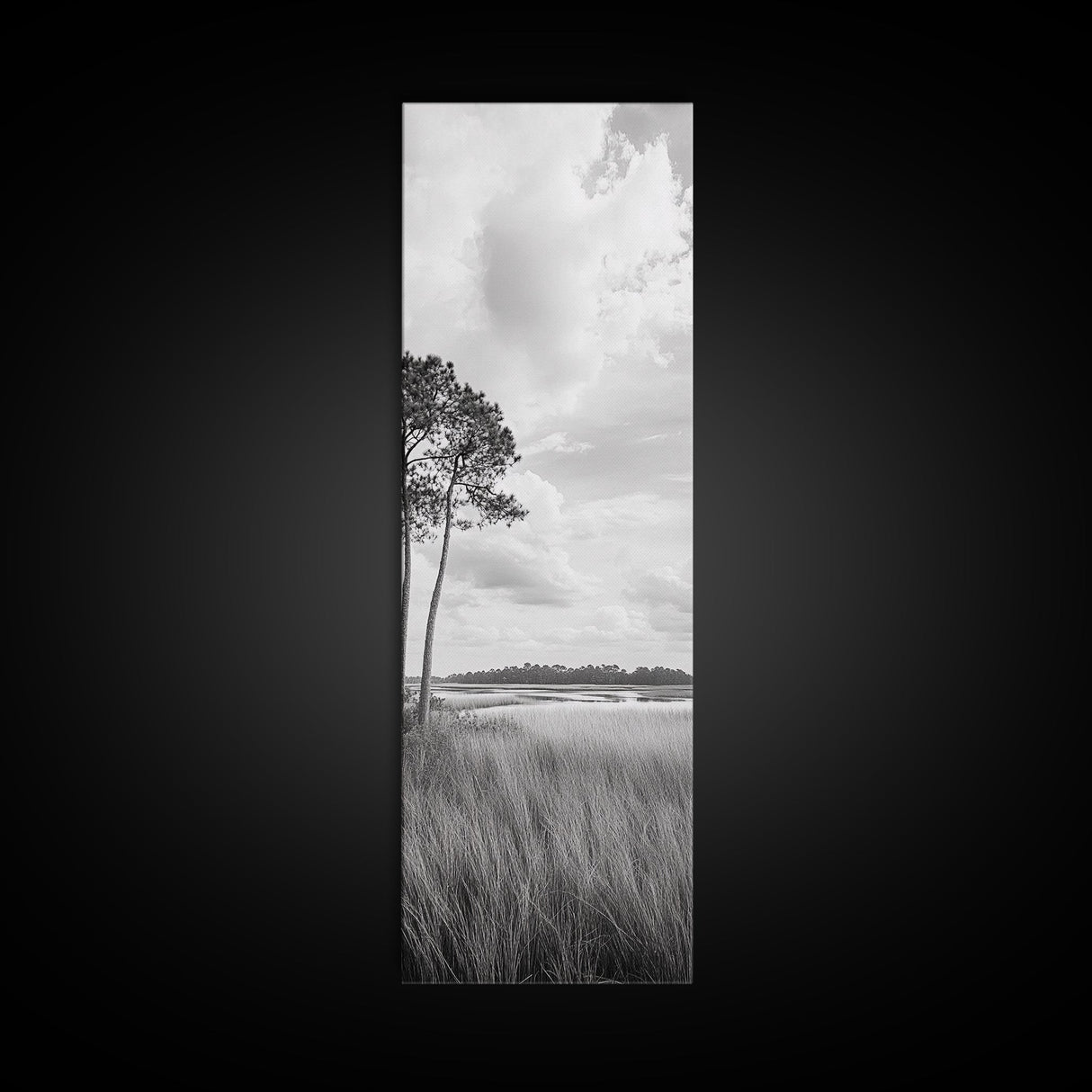 Marshland Trees, Coastal Wetlands, Serene Landscape, Peaceful Horizon, Framed Canvas Print, Office Wall Art, Minimalist Nature Art