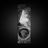 Ocean Cave, Coastal View, Natural Tide Pool, Canvas Print, Bathroom Wall Art, Seaside Decor, Minimalist Landscape, Black and White Art