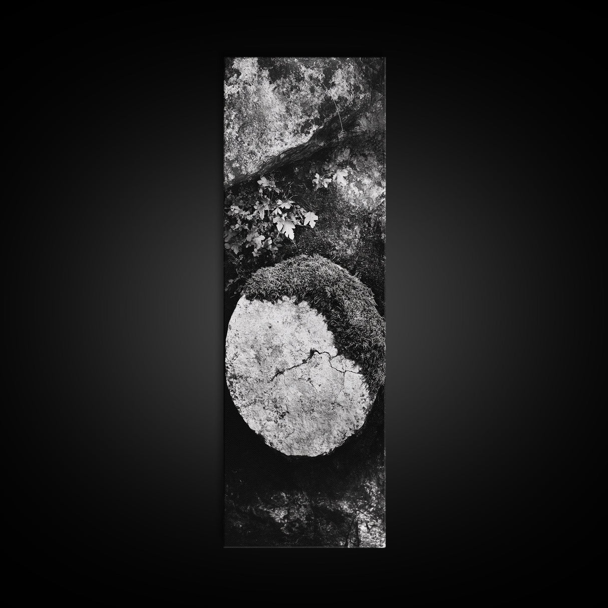 Zen Circle Stone, Forest Texture, Nature Balance, Canvas Print, Rustic Bathroom Decor, Earthy Wall Art, Minimalist Natural Style