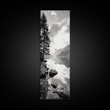 Mountain Lake Peace, Still Water View, Nature Escape, Framed Canvas Print, Living Room Wall Art, Nordic Cabin Decor, Minimal Landscape