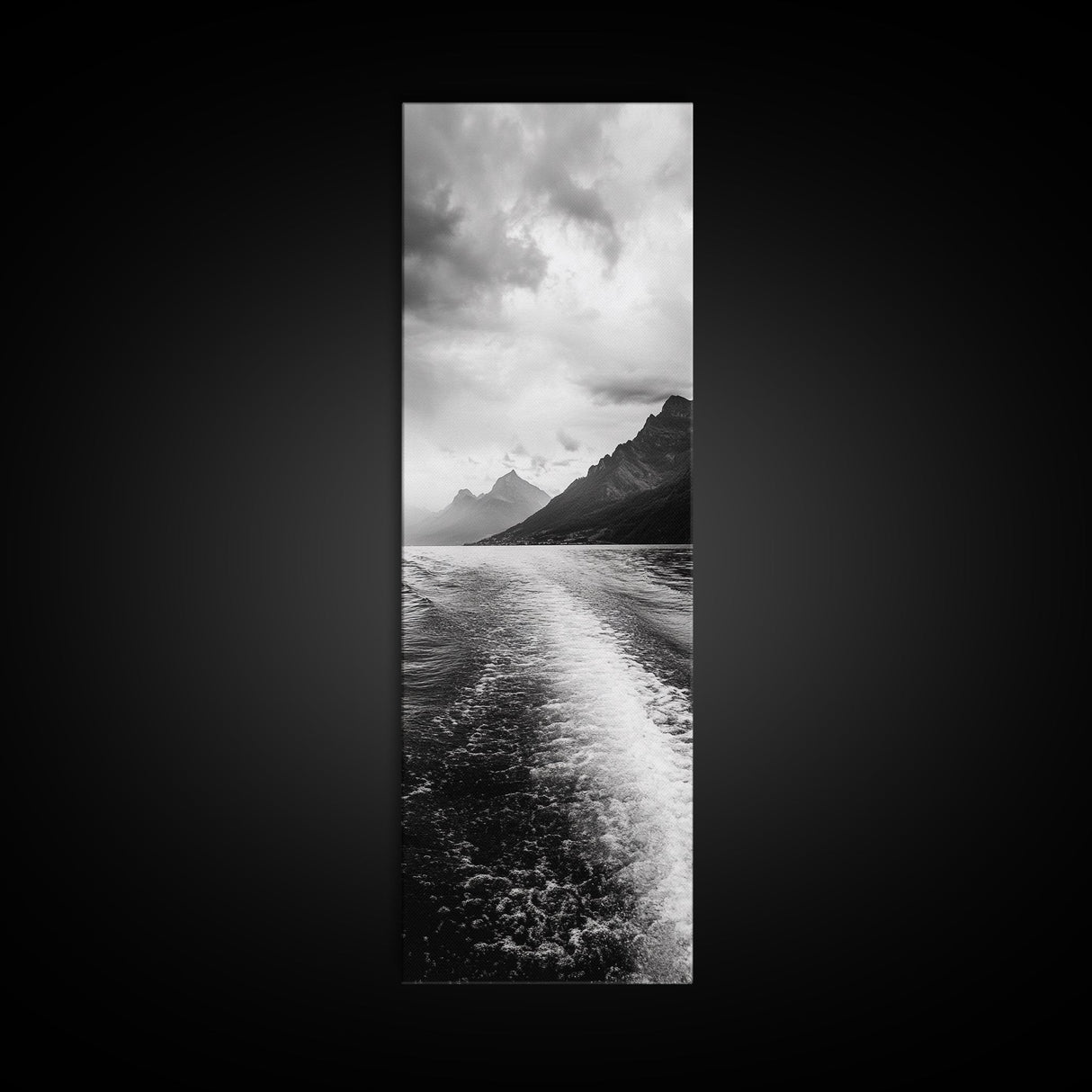 Boat Wake Lines, Alpine Coast, Moody Waters, Canvas Print, Minimalist Lake Art, Office Wall Decor, Modern Nautical Landscape Style